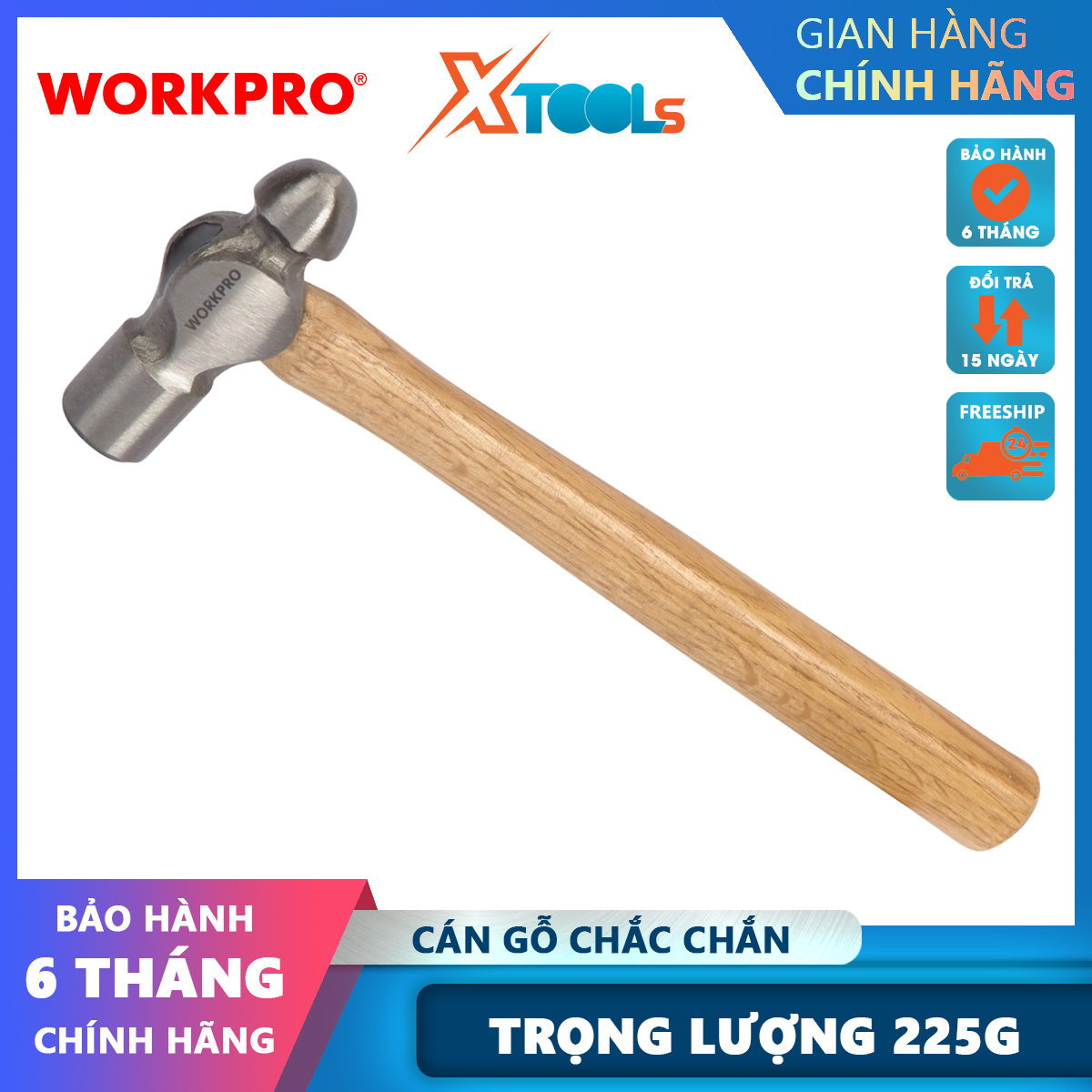 Workpro double-headed hammer 225 grams , with 1 flat head and 1 ball head, wood-plated shank-wp241024