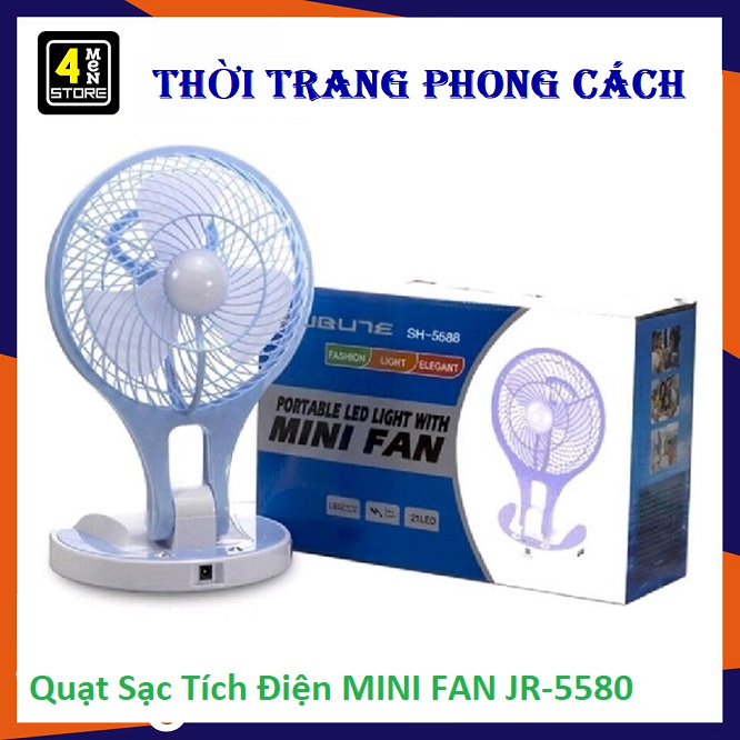 ⚡ hạ nhiệt mùa hè ⚡ quạt sạc tích điện mini fan jr-5580 -dc2190 - quạt sạc mini đèn led 2 chế độ sáng