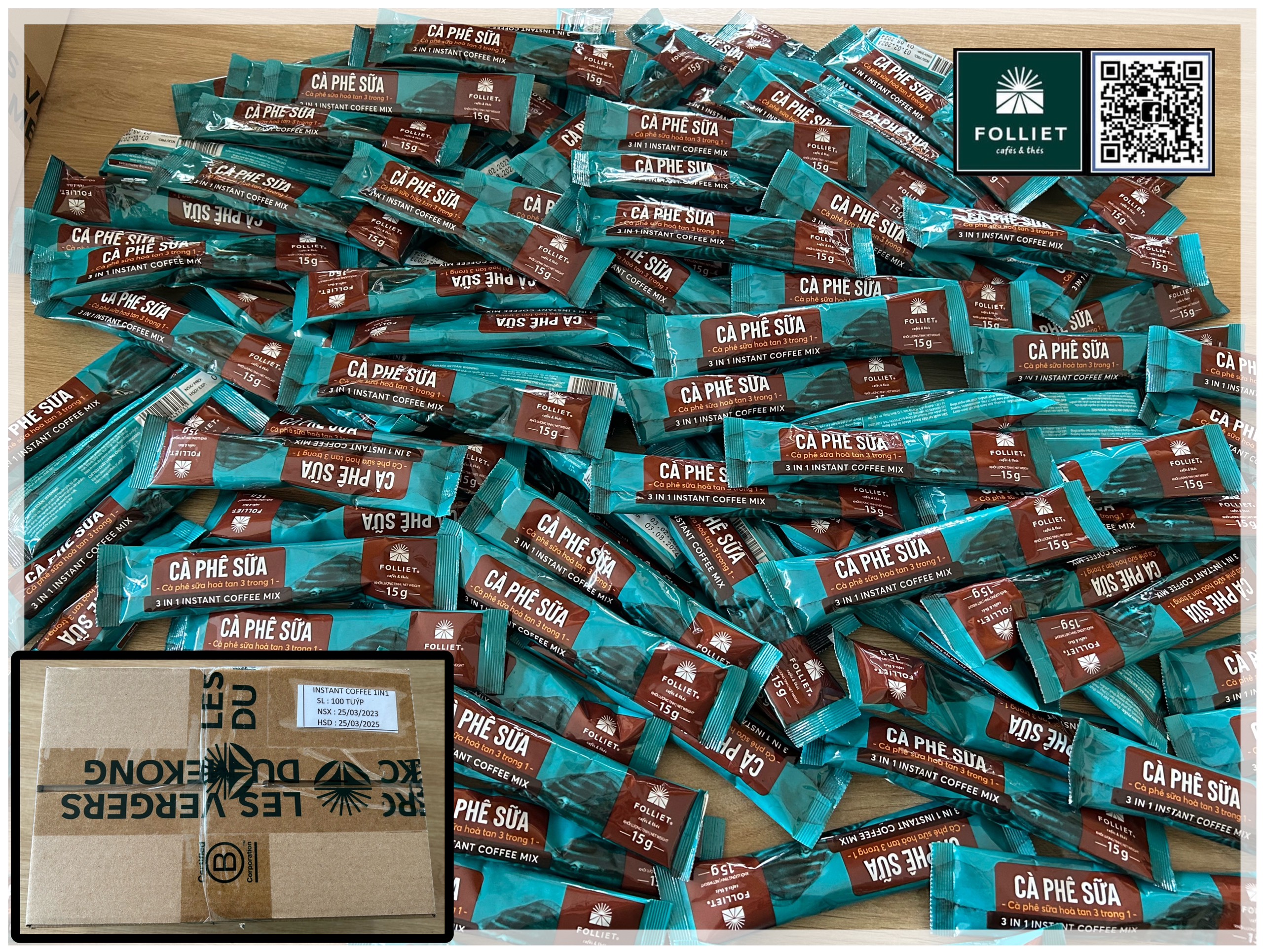 CÀ PHÊ ĐEN HÒA TAN 1IN1 FOLLIET (Hộp 100 tuýp)