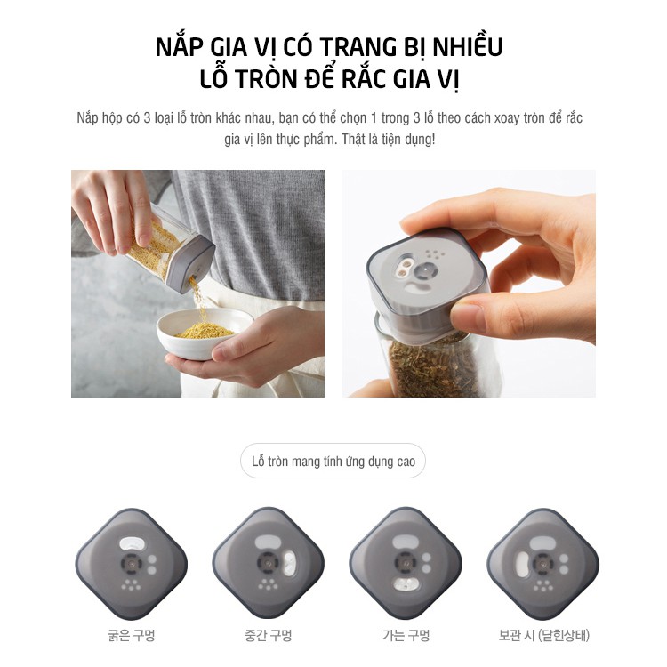 Set 4 hũ thủy tinh đựng gia vị Lock&Lock LLG696 (Kèm kệ đựng)