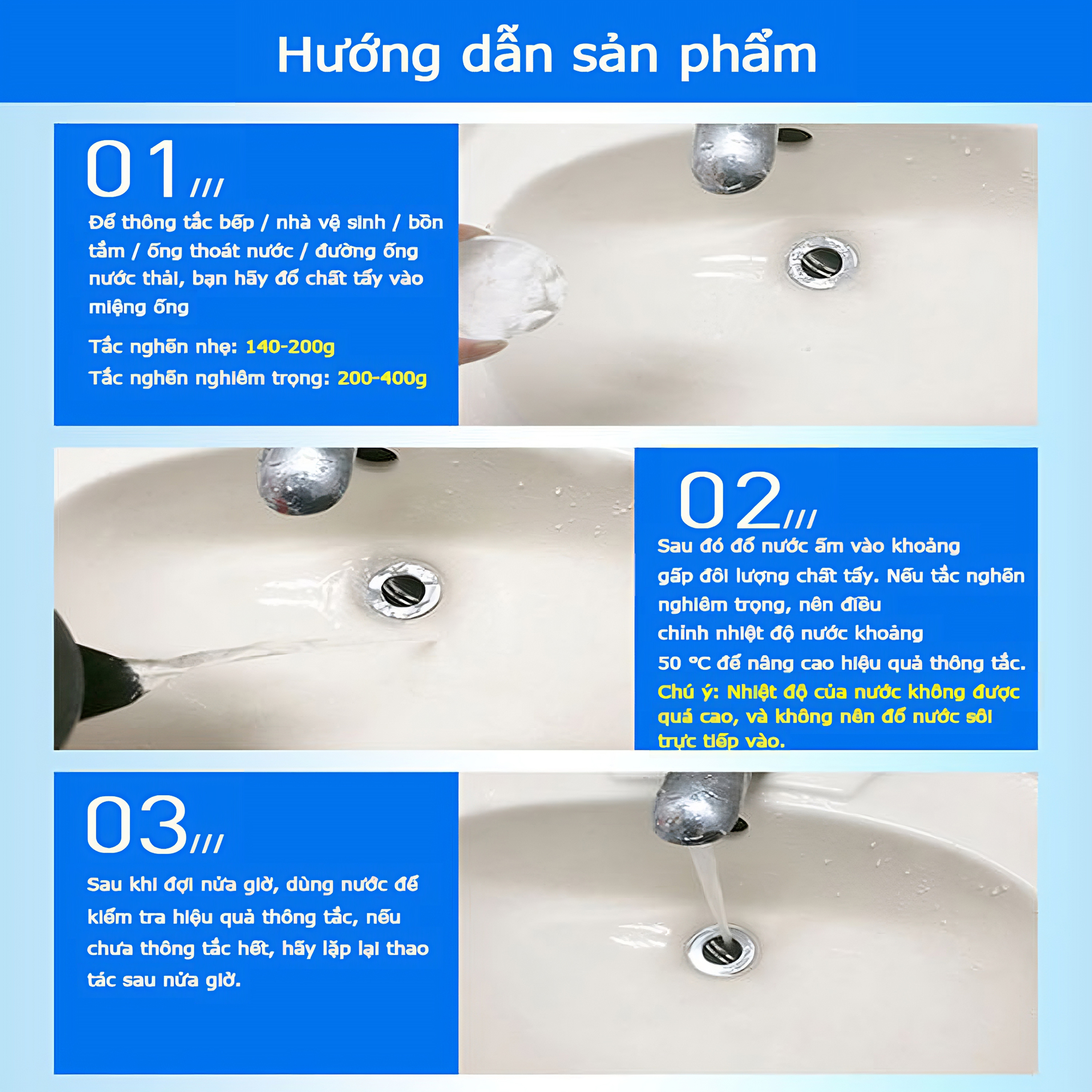 Bột Thông Cống Jack Siêu Mạnh - Gói 300gr - Thông  tắc siêu tốc 5 - 10 phút