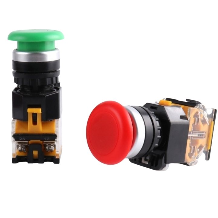 Công tắc nhấn đề LA38-11M phi 22mm đầu nấm dù màu xanh, màu đỏ