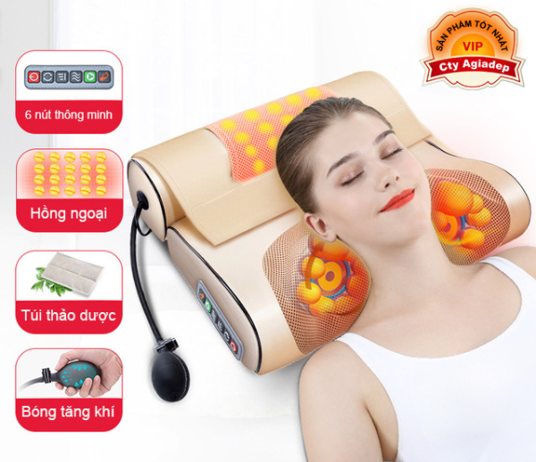 Gối massage Hồng ngoại giúp ngủ ngon, lưu thông máu lên não, trị đau đầu, lưng, vai gáy nhức mỏi (BẢN 2 MẢNH) cao cấp