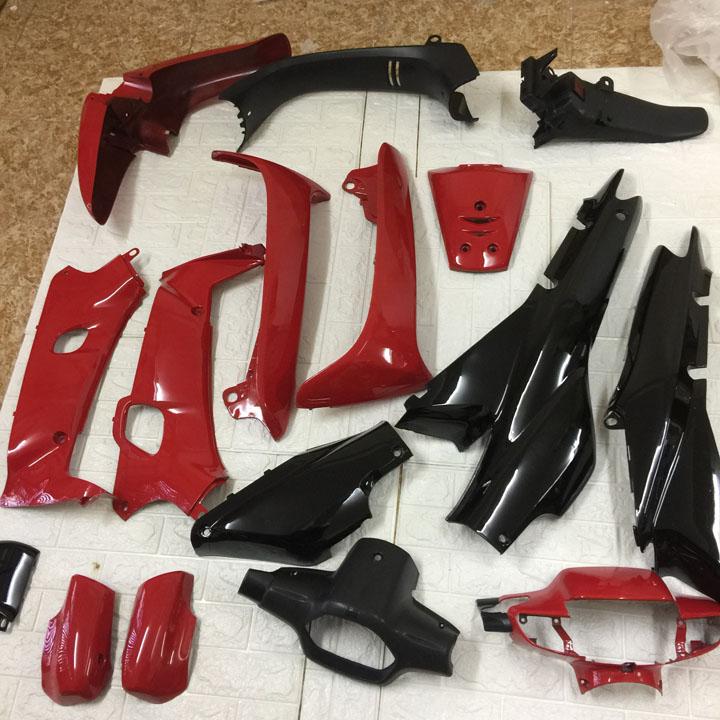 [TẶNG TEM]  Bộ dàn áo xe WAVE alpha - Wave zx - wave 110 ,nhựa nguyên sinh ABS màu Đỏ sườn đen  đời xe 1997 đến 2006 - có TẶNG BỘ TEM cao cấp