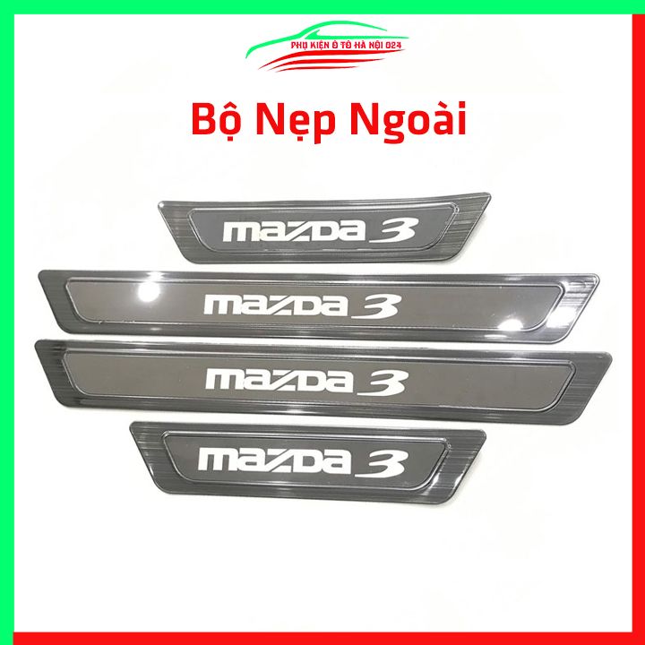 Bộ 8 nẹp bước chân trong ngoài ô tô Mazda 3 mẫu titan, ốp bậc cửa lên xuống chống trầy xước, phụ kiện trang trí xe hơi