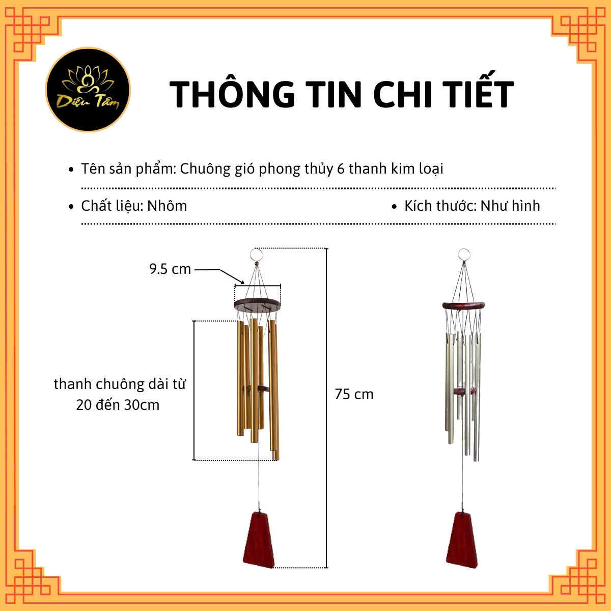 Chuông gió phong thủy 6 thanh nhôm
