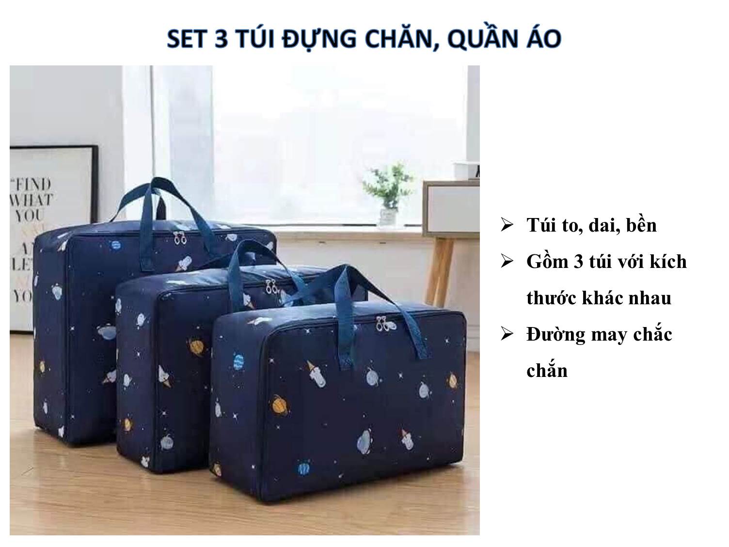 set 3 túi đựng chăn, màn, quần áo (túi to, bền, đẹp)