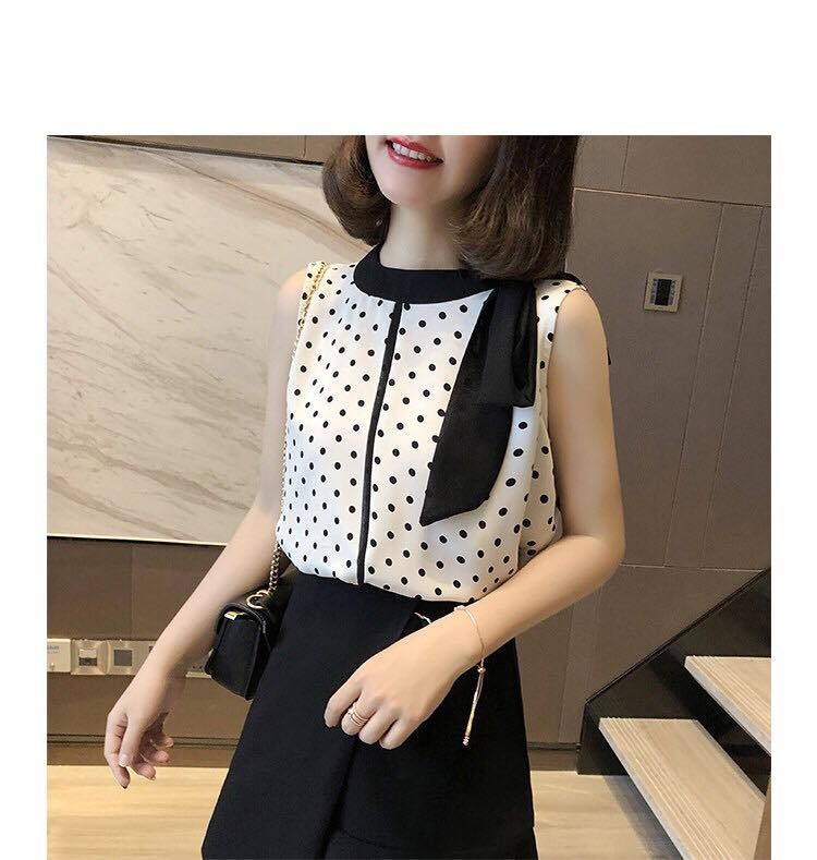 ÁO CHÁM BI CỔ THẮT NƠ SAT NÁCH