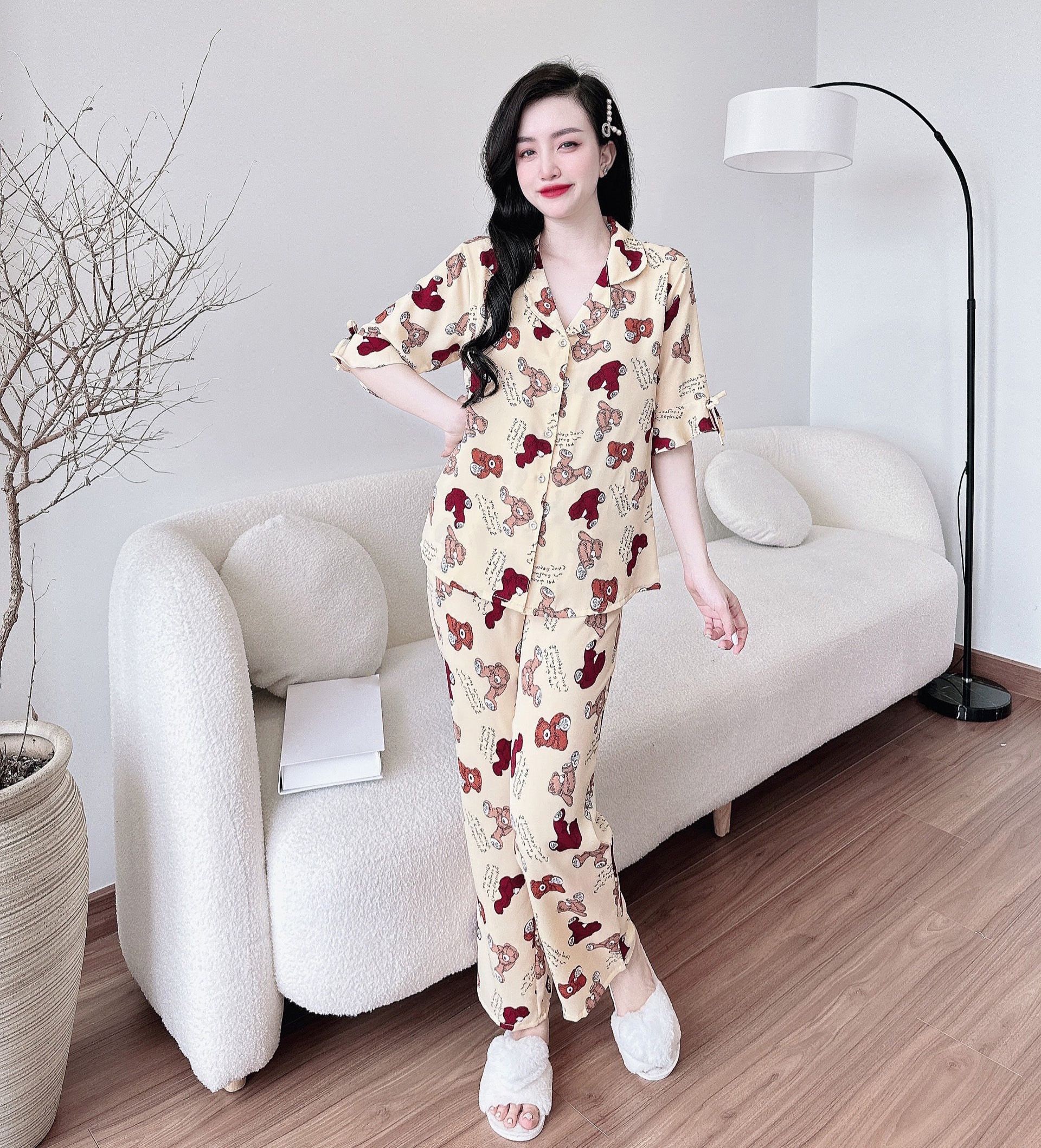Đồ bộ lụa mango mềm mát tay lửng quần dài mặc nhà sang trọng