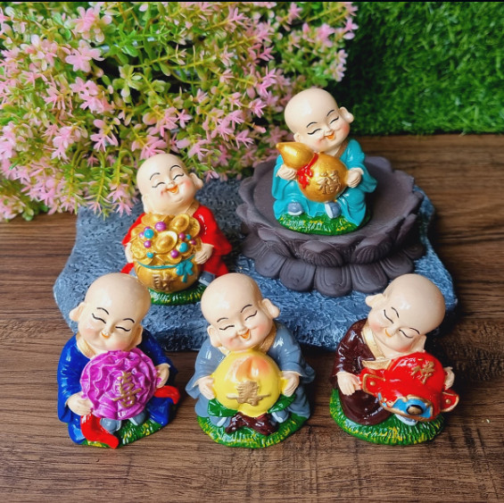 Bộ 05 tượng chú tiểu ngũ phúc lâm môn 7cm