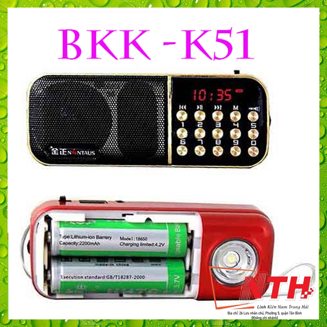 Loa usb, thẻ nhớ nghe pháp, nghe đài fm bkk k51 có đèn pin