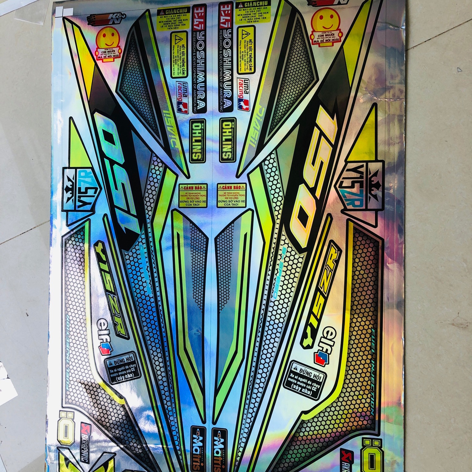 Tem rời exciter 150 Y15ZR tổ ong chất liệu Crom titan 7 màu