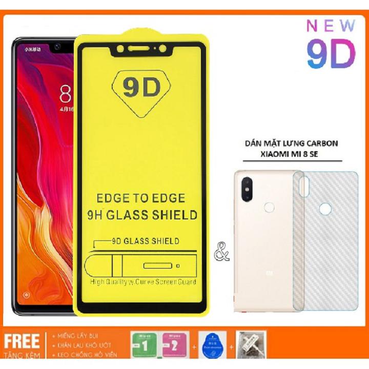 XIAOMI MI8SE Kính Cường Lực 9D Full Màn Hình - Full Keo+ Miếng Dán Vân Carbon Mặt Sau Máy
