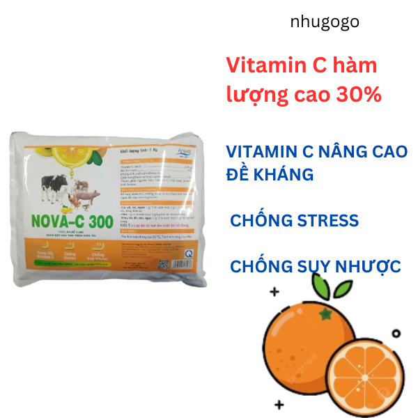 Nova C 300 1kg vitamin C hàm lượng cao 30%, chống stress cho vật nuôi
