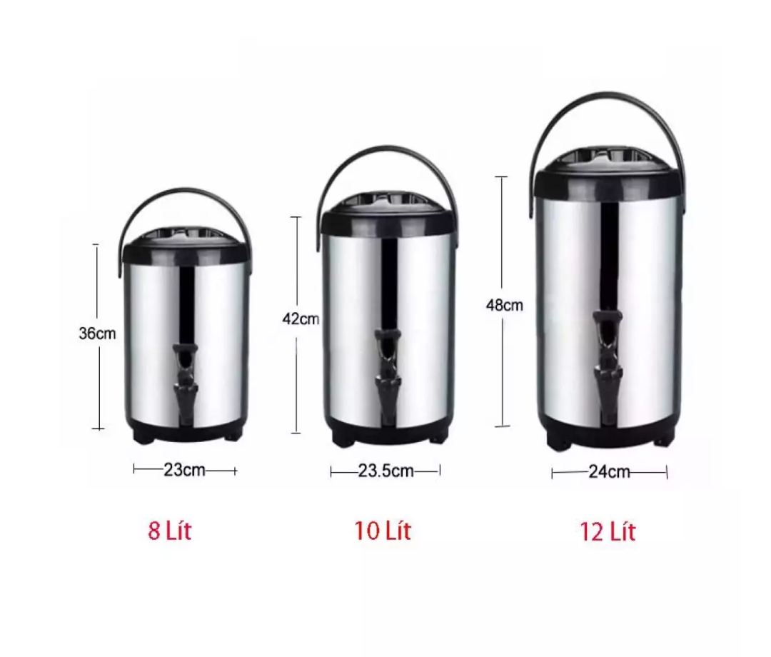 BÌNH Ủ TRÀ SỮA INOX 6L (CÓ CÁC DUNG TÍCH 6L-8L-10L-12L )