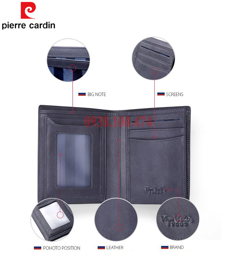 Ví nam Pierre Cardin chính hãng da bò thật thêm ví mini 5 khe ví ngang PCJ0013MINI