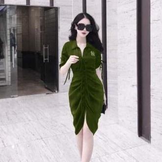 Đầm sơ mi rút dây sang chảnh