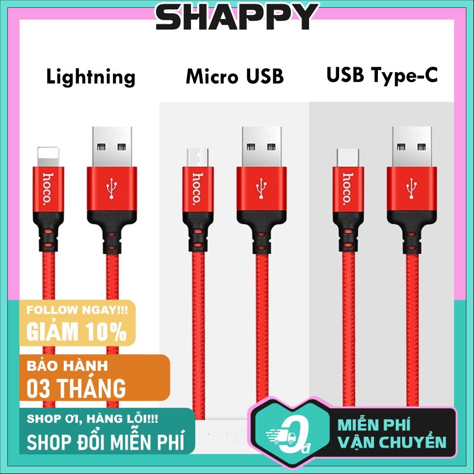 Cáp Sạc Hoco X14 Dài 1M Hỗ Trợ Cổng Lightning/Micro/TypeC - Bảo Hành 03 Tháng 1 ĐỔI 1 [Shappy Shop]