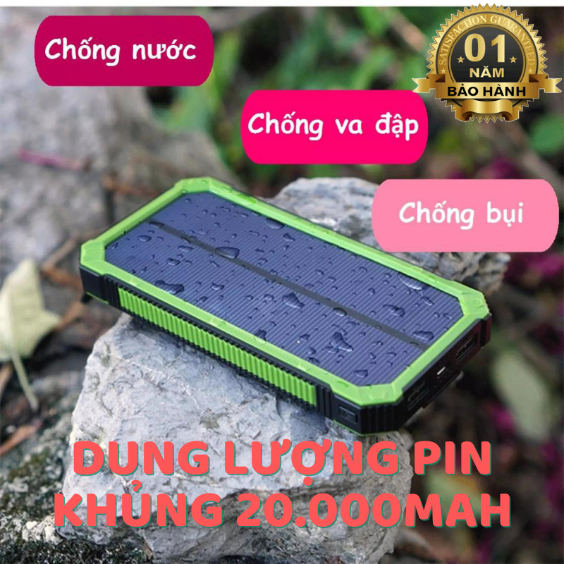 Pin sạc dự phòng năng lượng mặt trời đa năng-Sạc Dự Phòng 20.000Mah Kiêm Đèn Pin - Có thể nạp năng lượng dưới ánh sáng mặt trời - Chống nước Chống va đập bụi bẩn  Bảo hành Lỗi 1 đổi 1 Toàn Quốc