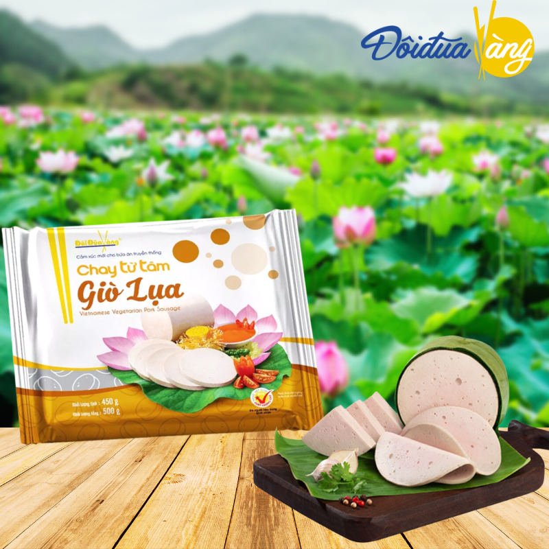Giò lụa chay Đôi Đũa Vàng Dai Mềm tươi ngon đậm đà 500g Thuần Chay An Toàn Sức Khoẻ Bổ Sung Dinh Dưỡng Ăn Chay