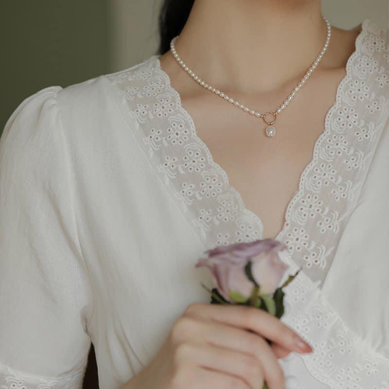 Chocker necklace real pearl freshwater 6li delivery face silver TA youthful luxury