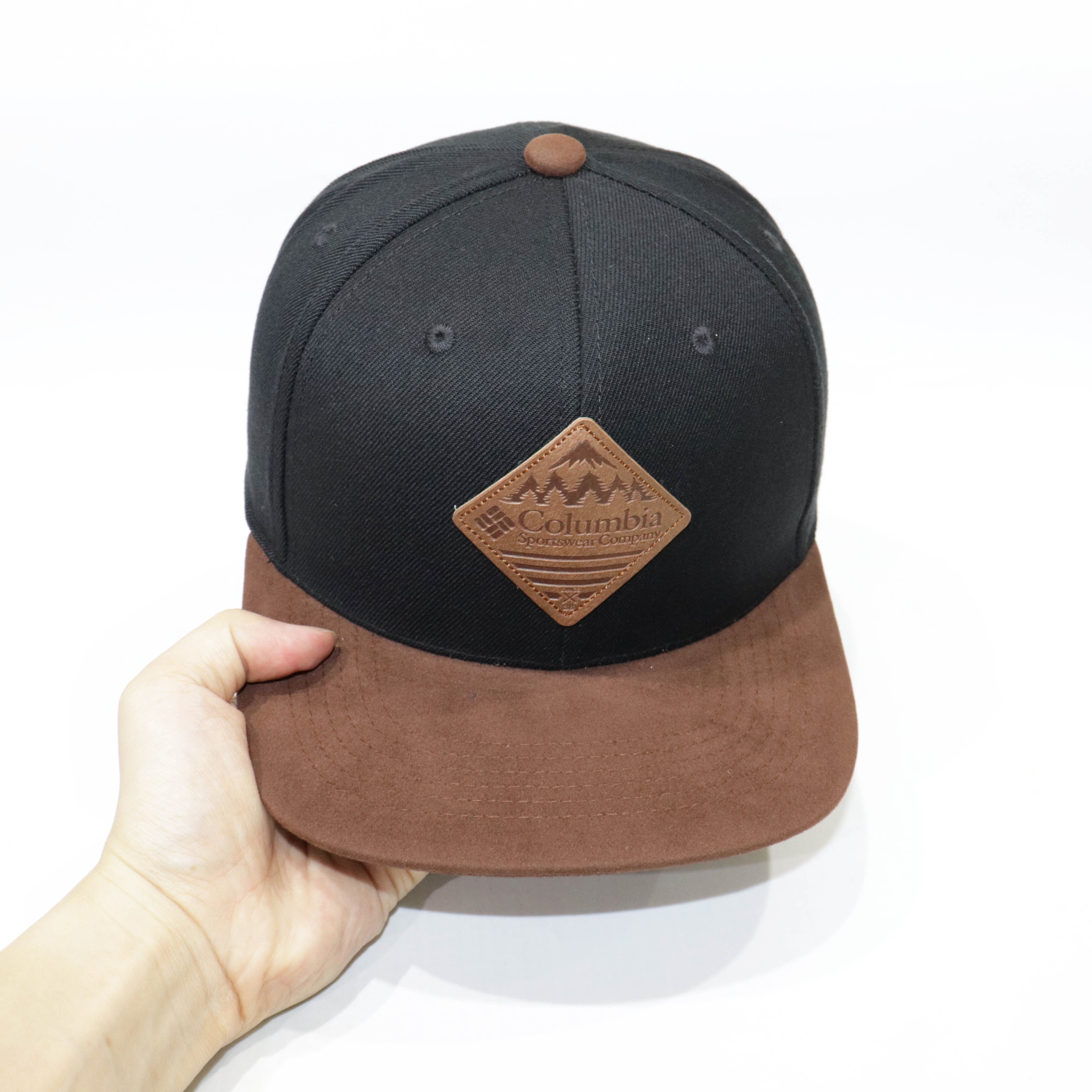 Nón Snapback NHS Colum001 Đen kết da lộn nâu.