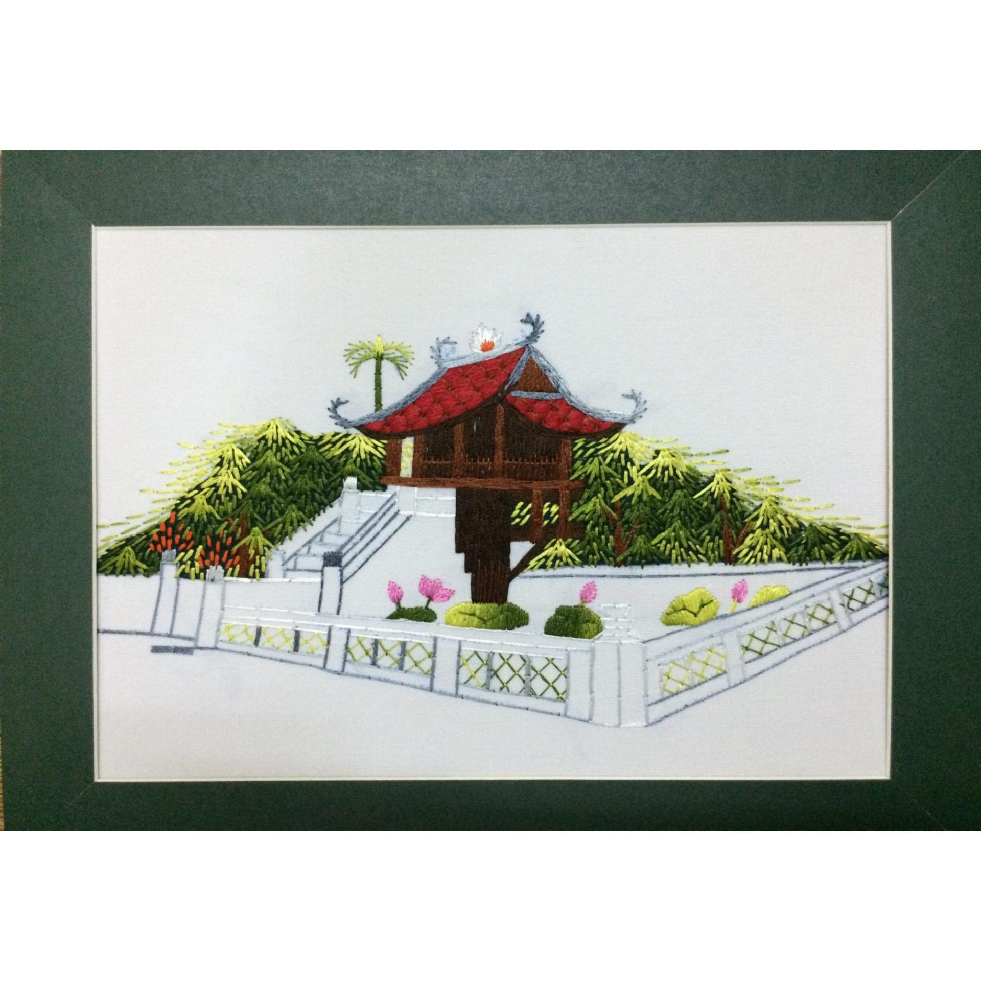 Tranh thêu tay chùa một cột 20 x 25cm cmc001