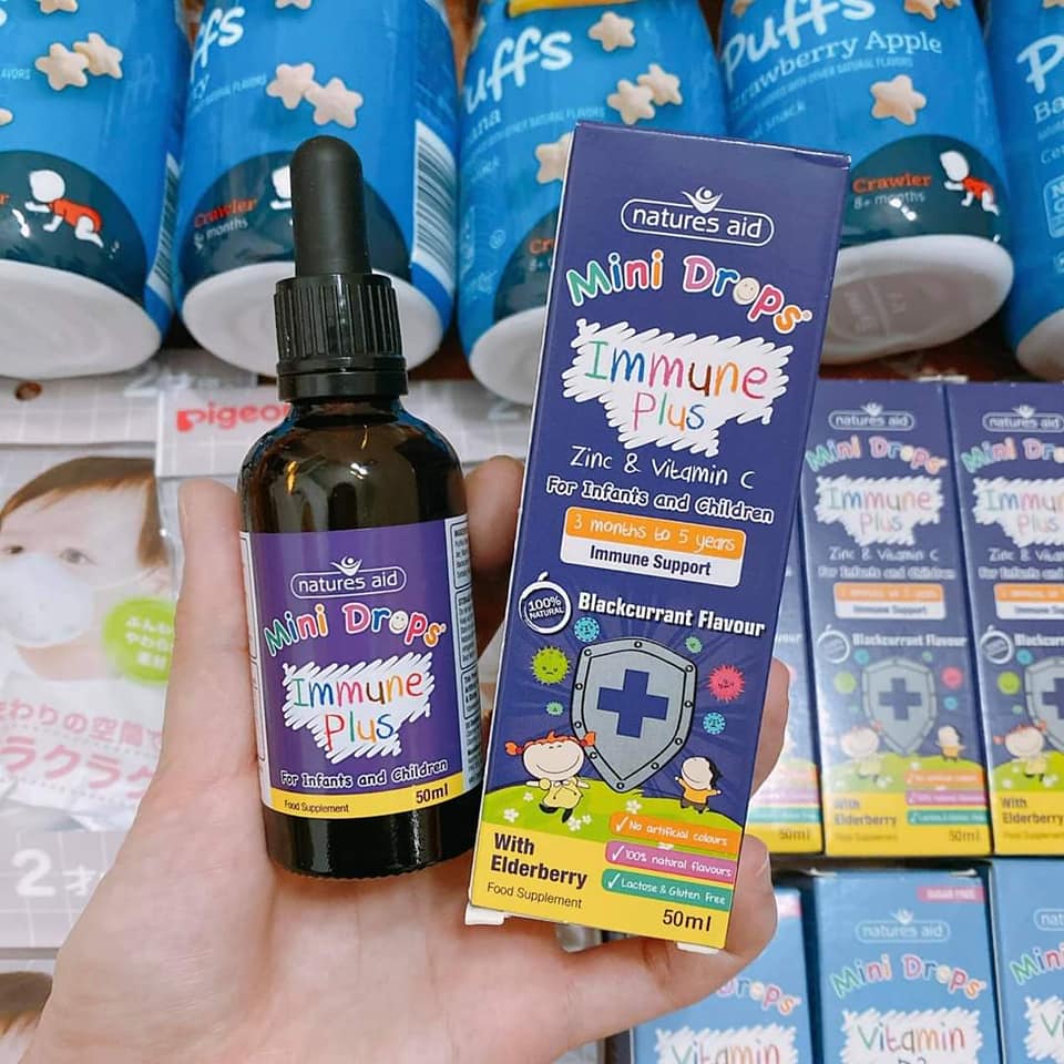 Tăng sức đề kháng natures aid mini drops immune plus - bổ sung kẽm, vitamin c tăng đề kháng cho bé từ 3 tháng - 5 tuổi
