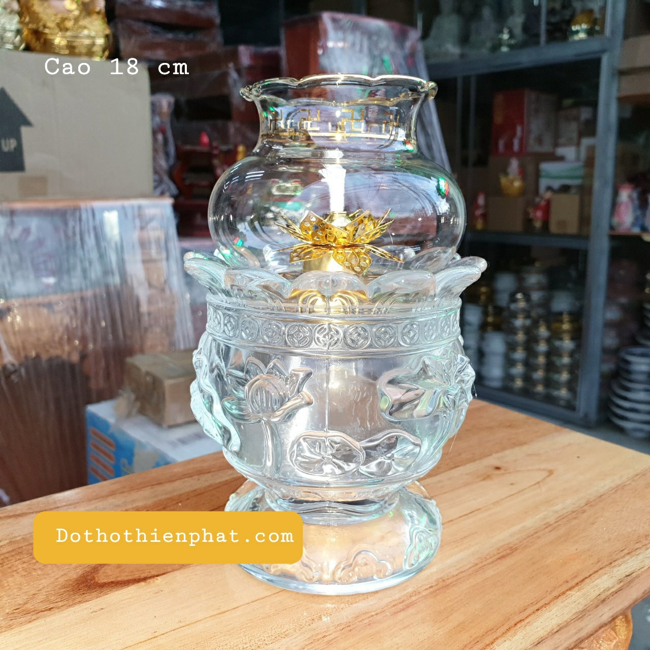 Đèn thờ đốt dầu lưu li cát tường cao 18cm loại 1