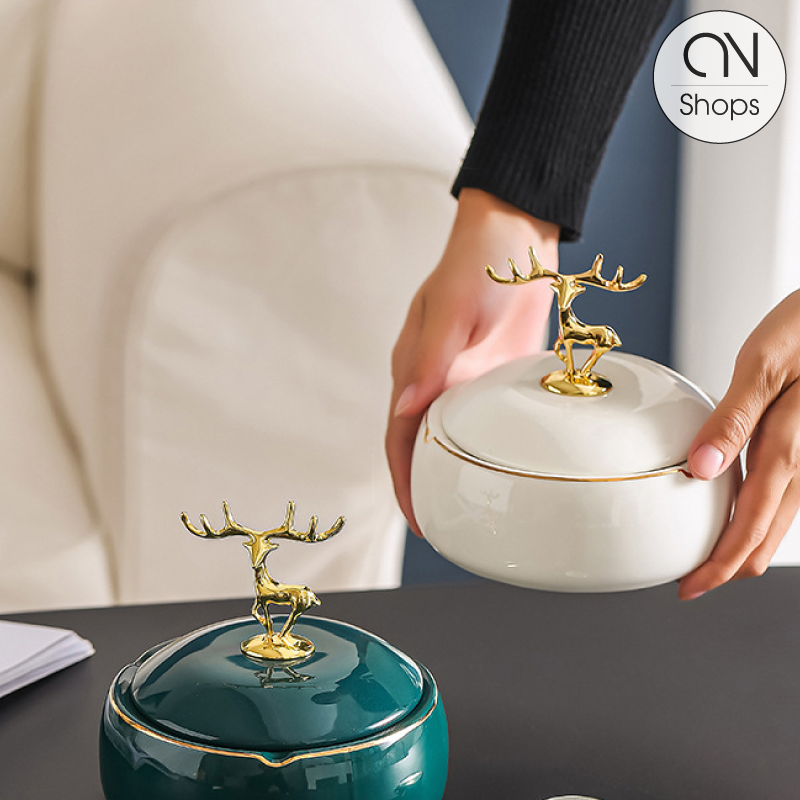 Gạt Tàn Gốm Sứ Màu Trắng Cao Cấp