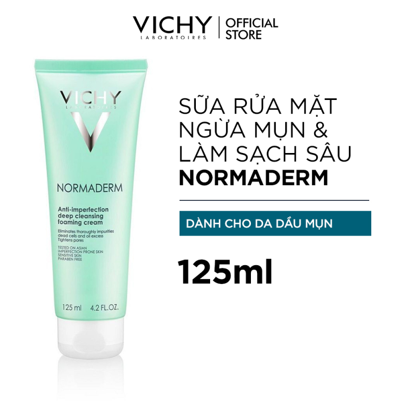 Sữa rửa mặt dạng kem giúp ngừa mụn & se khít lỗ chân lông Vichy Normaderm Deep Cleansing Foaming Cream 125ml
