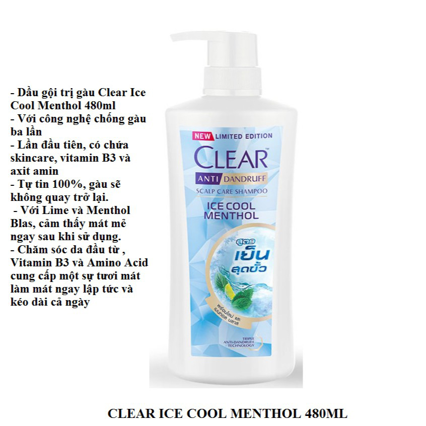 Dầu Gội Clear Bạc Hà Thái Lan 480ml Chính Hãng