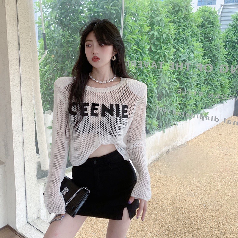 Áo lưới nữ tay dài croptop CEENIE thời trang