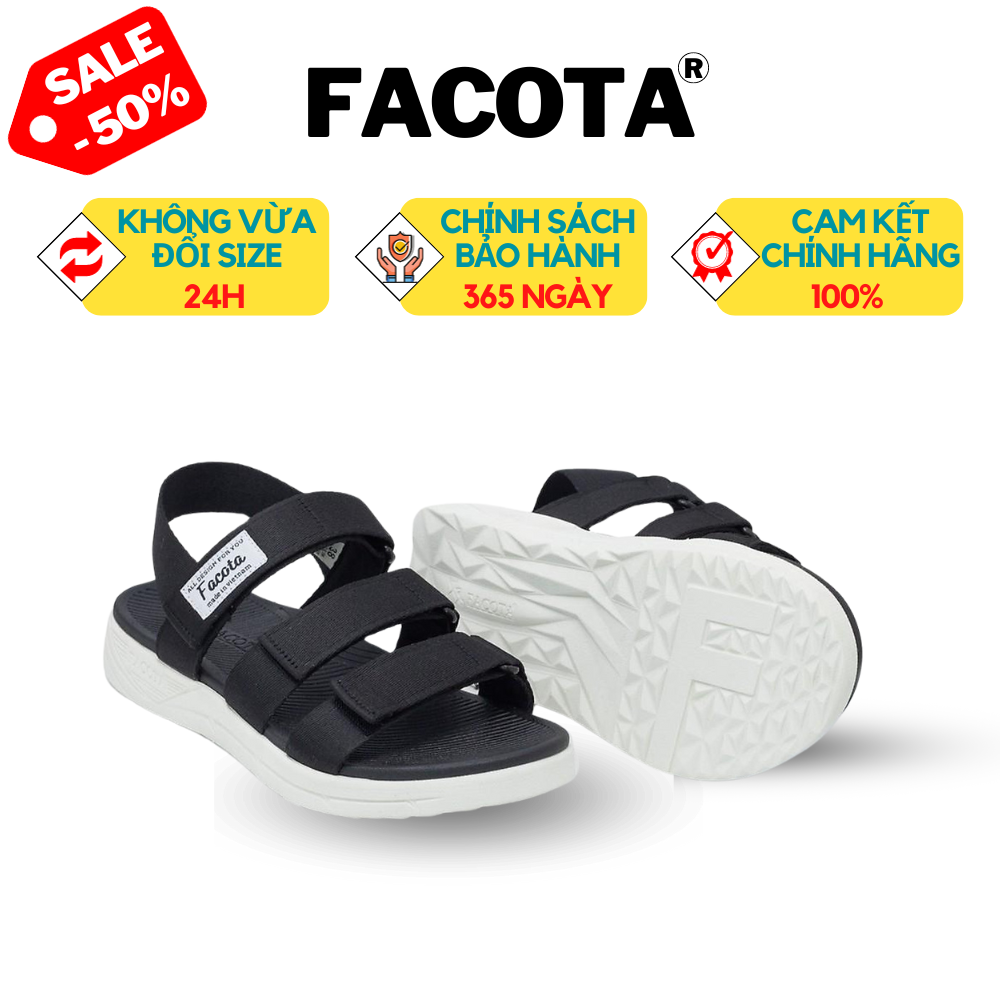 [FACOTA CHÍNH HÃNG] Giày Dép Sandals Facota Nam Nữ Đen Đế Trắng GLC06 - Sandal Êm Nhẹ Đẹp