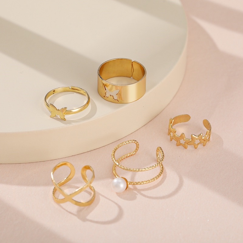 set nhẫn 5 chiếc phong cách retro, combo 5 nhẫn cá tính