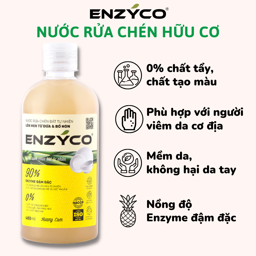nước rửa chén sinh học enzyco 90% enzyme lên men từ dứa và bồ hòn, làm sạch chén bát bảo vệ da tay 100ml dishwashing liquid 1