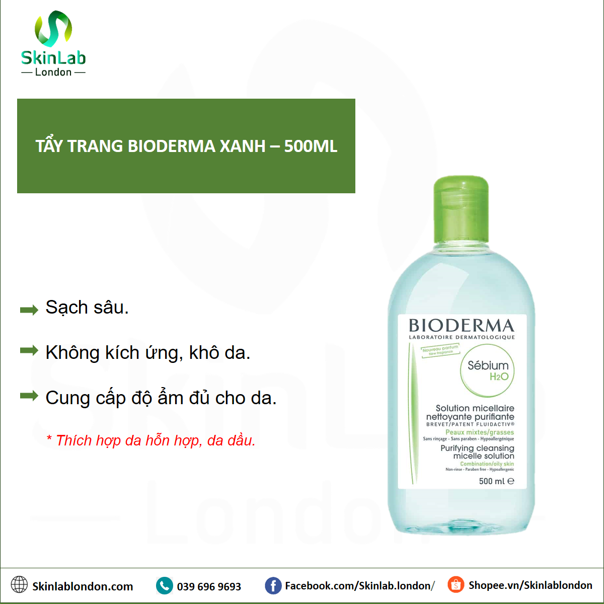 NƯỚC TẨY TRANG BIODERMA - 500ML (BILL Anh)