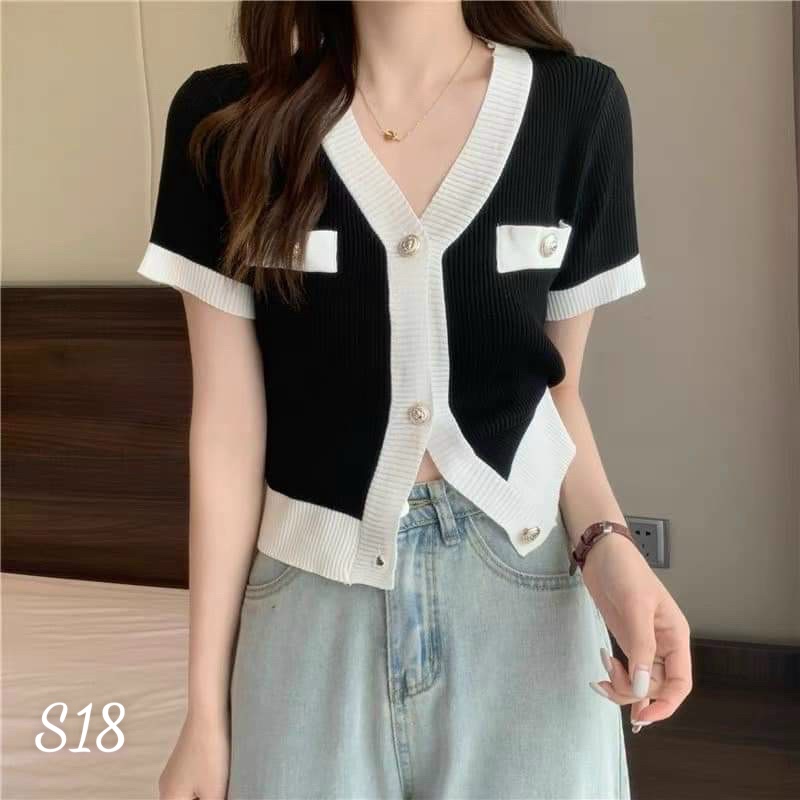 Áo thun nữ borip viền nút croptop S18