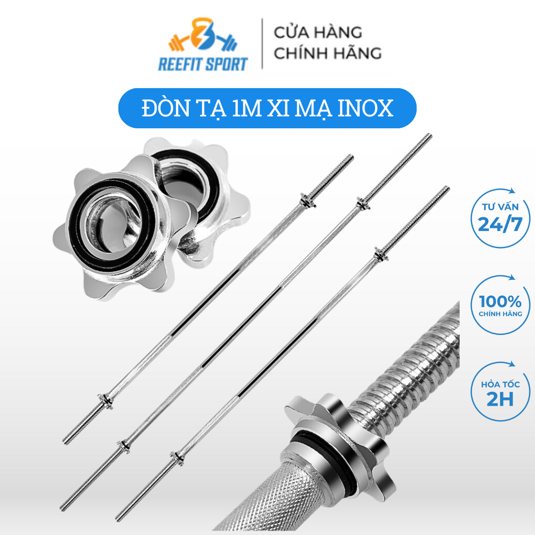 Đòn tập tạ đòn gắn tạ đòn tập squats đòn tập ngực đòn tập vai Reefit dài 1m inox nhập khẩu