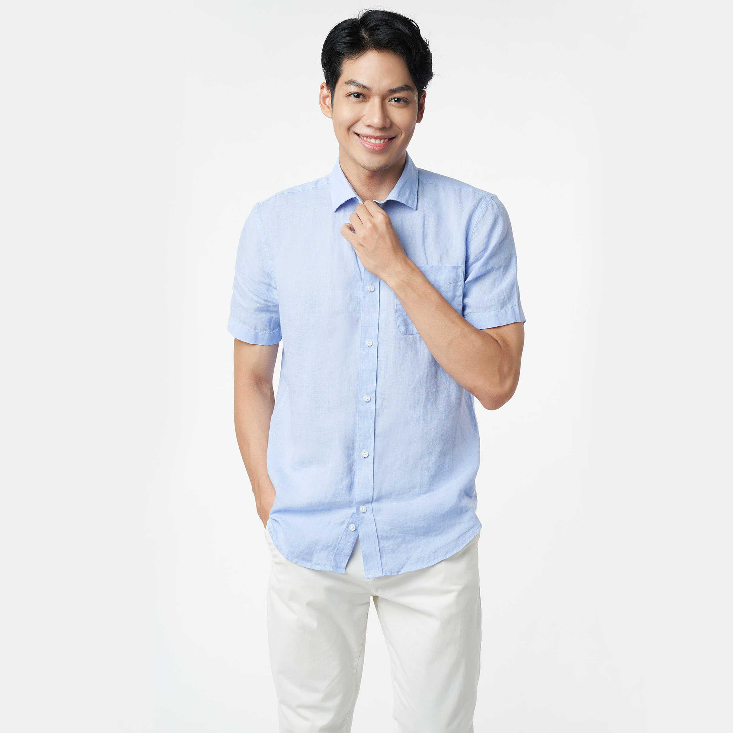 NINOMAXX Áo sơ mi Linen Basic nam tay ngắn 2203043