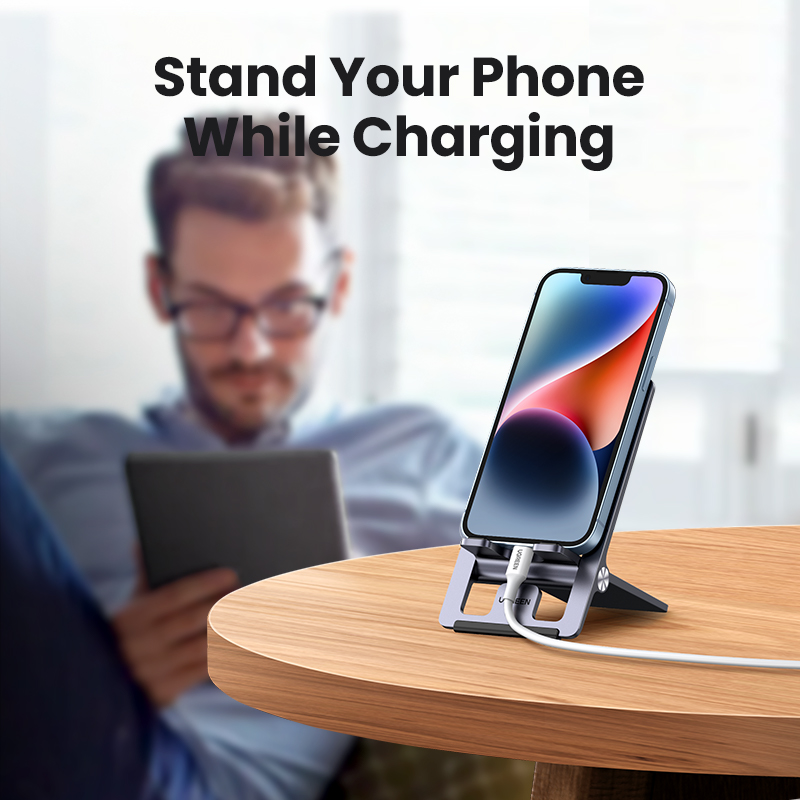 Ugreen Cell Phone Stand for Desk Adjustable Phone Holder Dock for iPhone 14 Plus/iPhone 15 14 Pro Max 13 12 Pro Max Xiaomi Foldable Mobile Phone Holder Stand