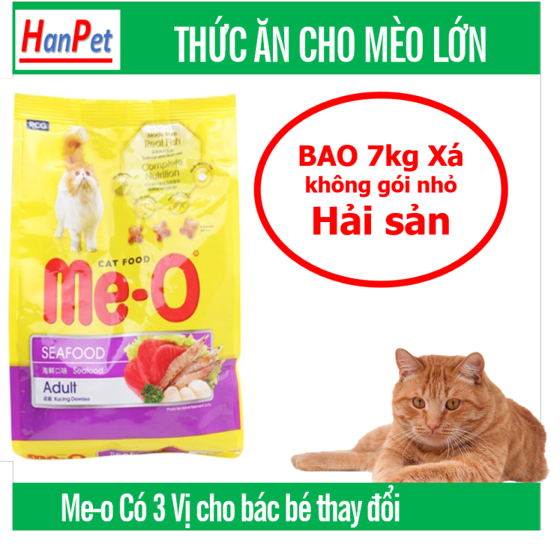 HCM -Me-o 7kg Thức ăn viên cho mèo lớn - CÁ NGỪ - CÁ THU - HẢI SẢN  dạng bao 7kg thức ăn  mèo trưởng thành (trên 1 năm tuổi)