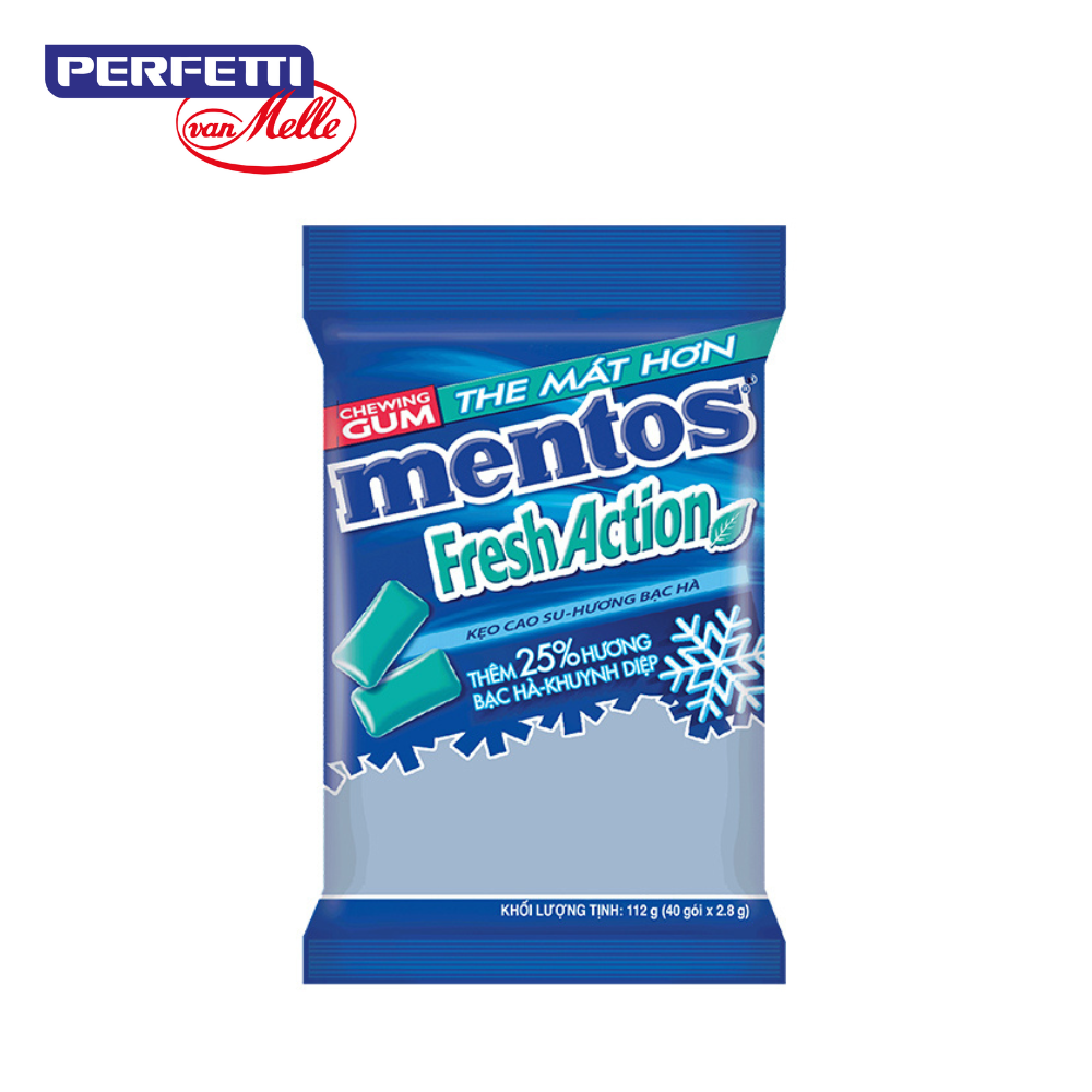 Sing gum Mentos Fresh Action hương bạc hà mạnh Gói 40 viên