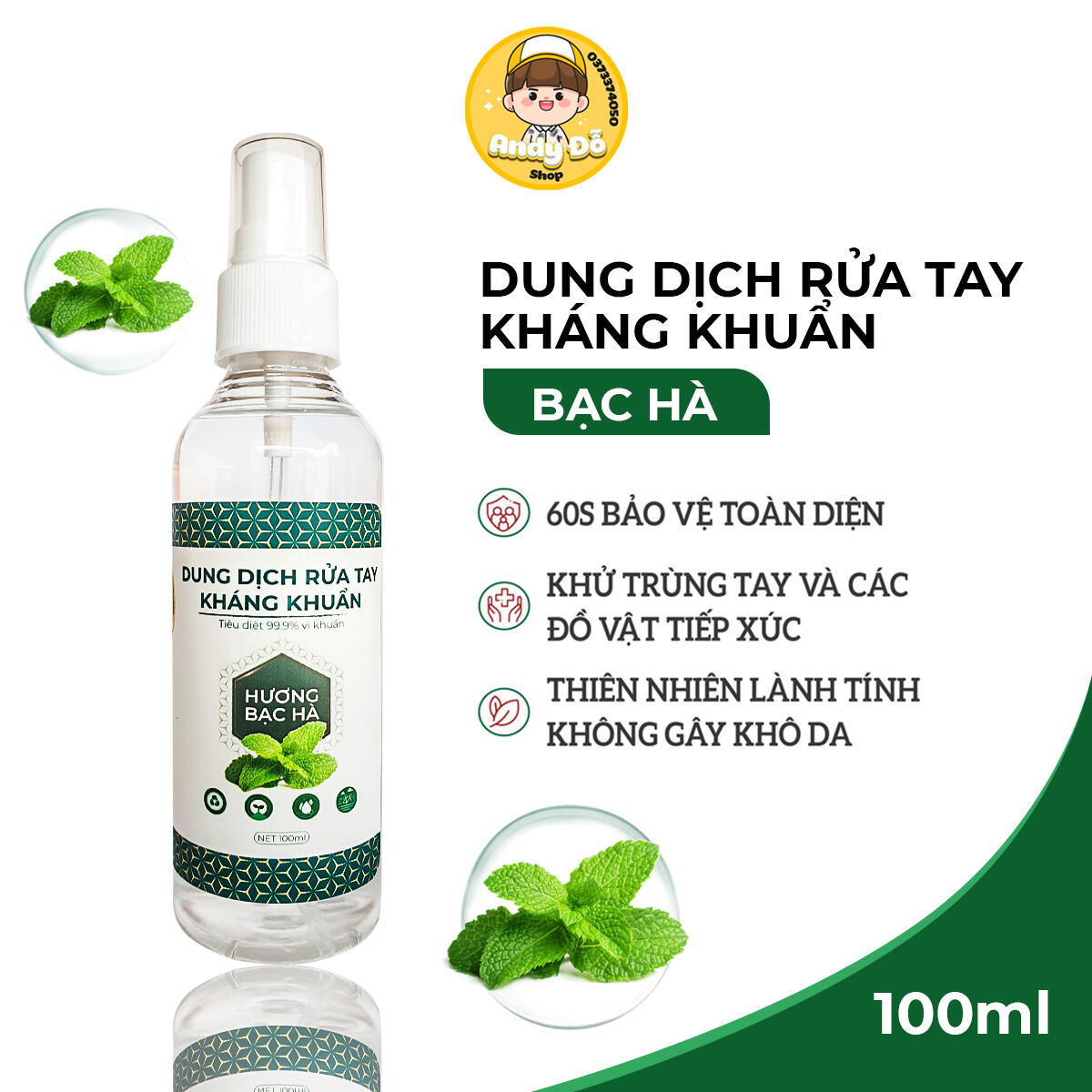 Dung Dịch Sát Khuẩn Sạch Tay Andy Đỗ 100ml.