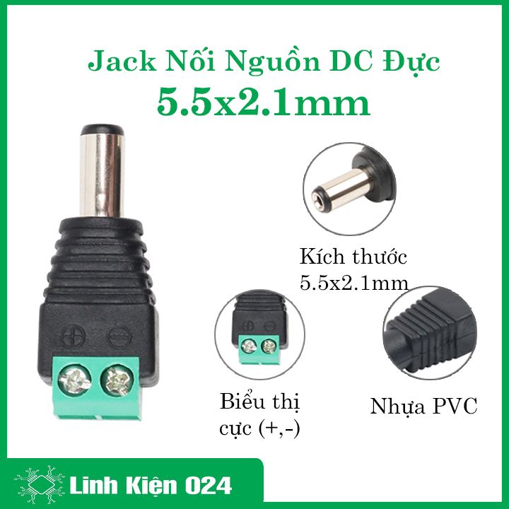 Jack nối nguồn dc đực 5.5x2.1mm