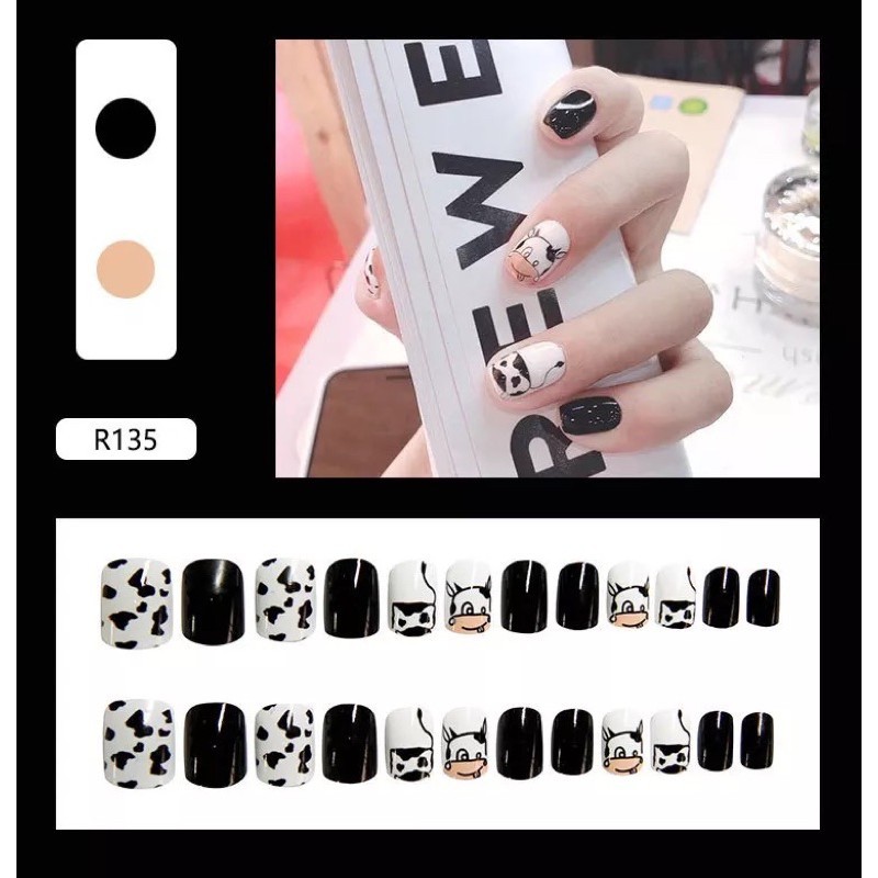 Móng Tay Bò Sữa LCR135 -Móng vuông, Nails 24 móng tay giả kèm keo, tự dán móng tại nhà trong 5 phút - Linh Cute Shop giá rẻ