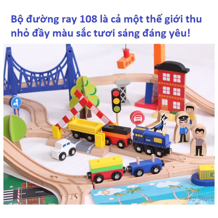 [HCM]Bộ mô hình đường ray xe lửa gỗ 108 chi tiết