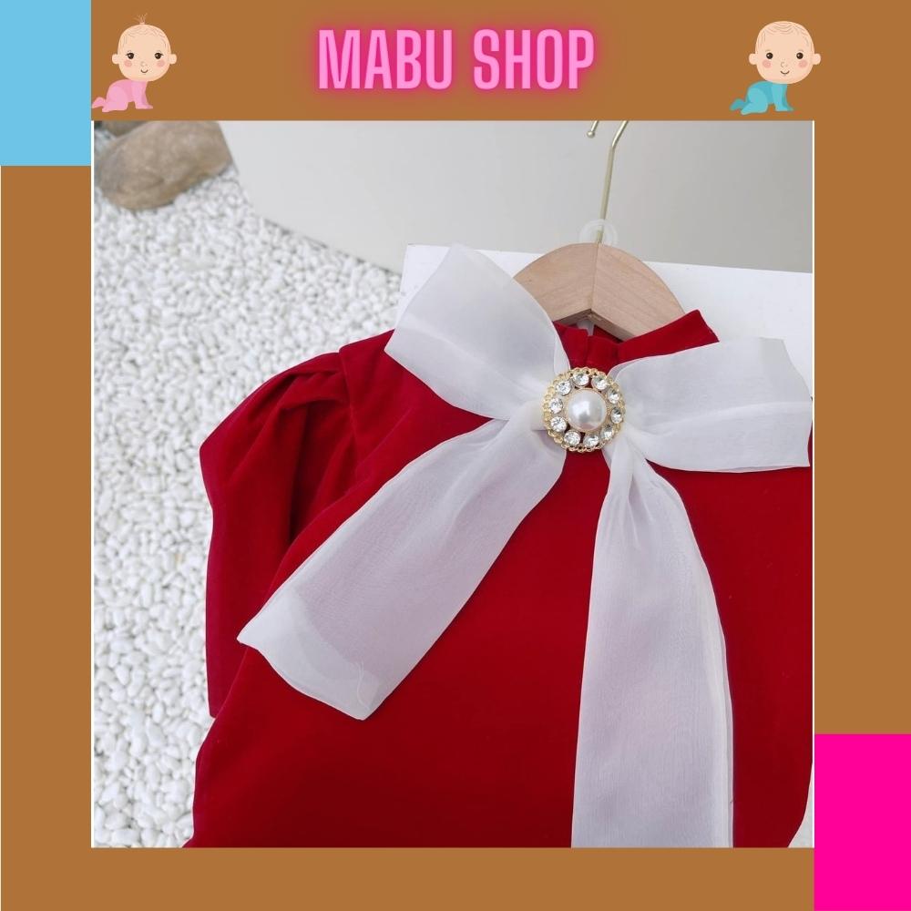 Áo dài cho bé nhung đỏ cao cấp hàng thiết kế cho bé gái tặng kèm mấn MABU SHOP AD06