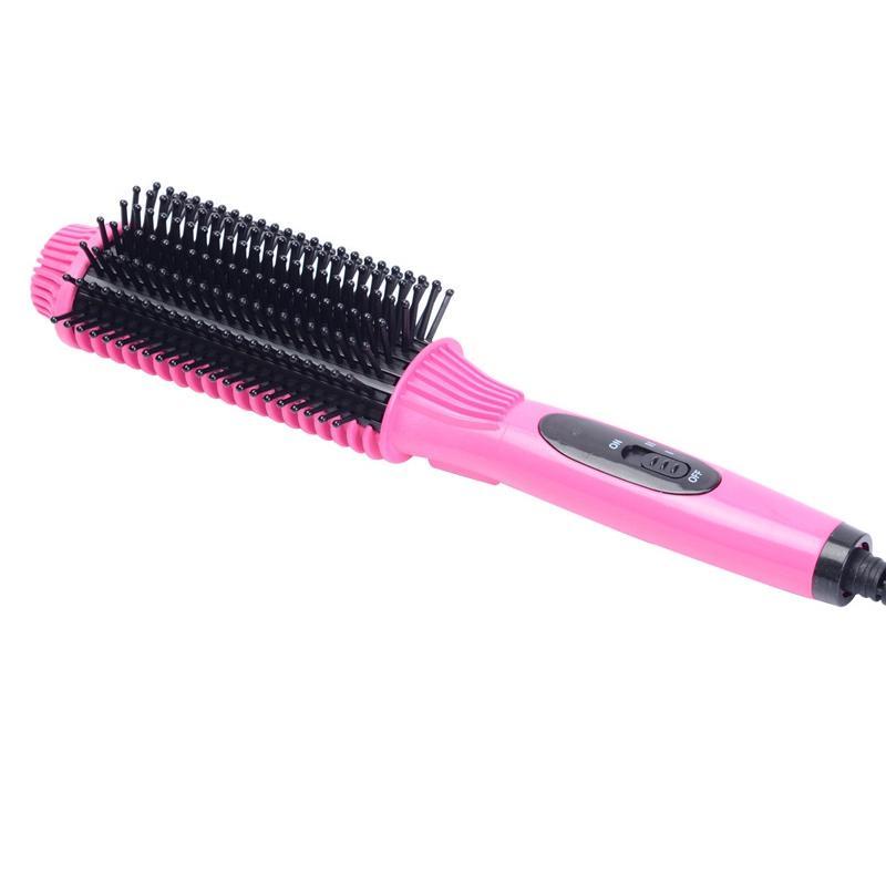 Pink Us Plug Two-In-One Portable Fast Hair Straightener Electric Brush Comb Straightening Irons Auto Straight Hair Comb Curling Styling Tools nhập khẩu
