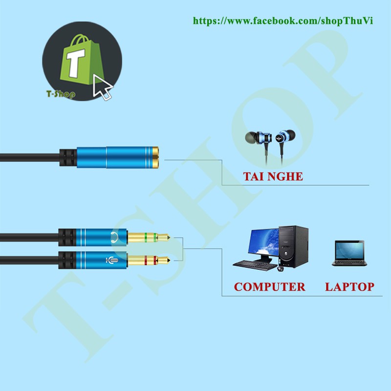 Jack chuyển đổi tai nghe 3.5 sang Audio & Mic (loại dài)